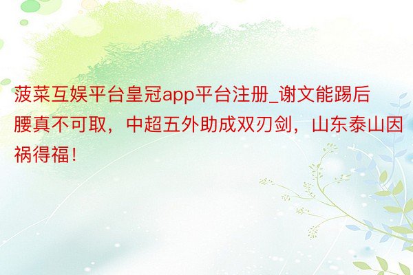 菠菜互娱平台皇冠app平台注册_谢文能踢后腰真不可取，中超五外助成双刃剑，山东泰山因祸得福！